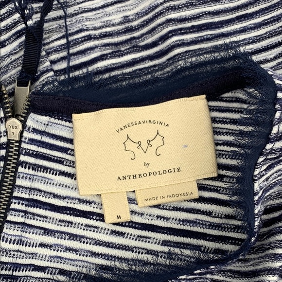 Vanessa Virginia Anthropologie Indira tank top shirt stripe fray chiffon navy M - Picture 6 of 6